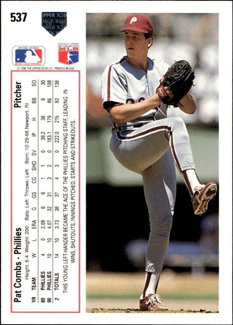 1991 Upper Deck Low Number Pat Combs #537 baseball trading card back