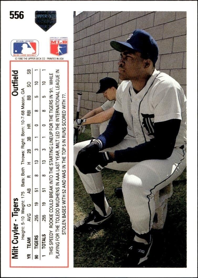 1991 Upper Deck Low Number Milt Cuyler #556 baseball trading card back