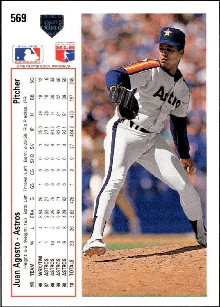 1991 Upper Deck Low Number Juan Agosto #569 baseball trading card back