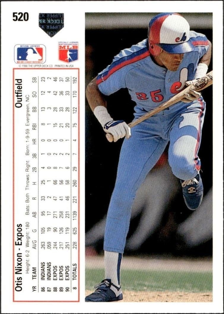 1991 Upper Deck Low Number Otis Nixon #520 baseball trading card back