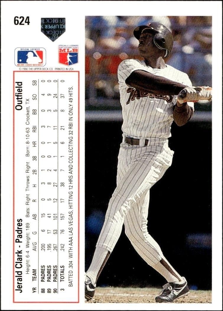 1991 Upper Deck Low Number Jerald Clark #624 baseball trading card back