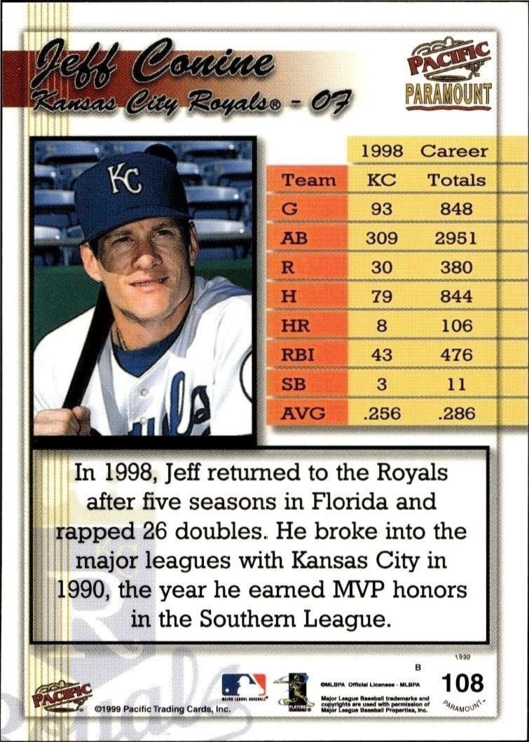 1999 Pacific Paramount Jeff Conine #108 baseball trading card back
