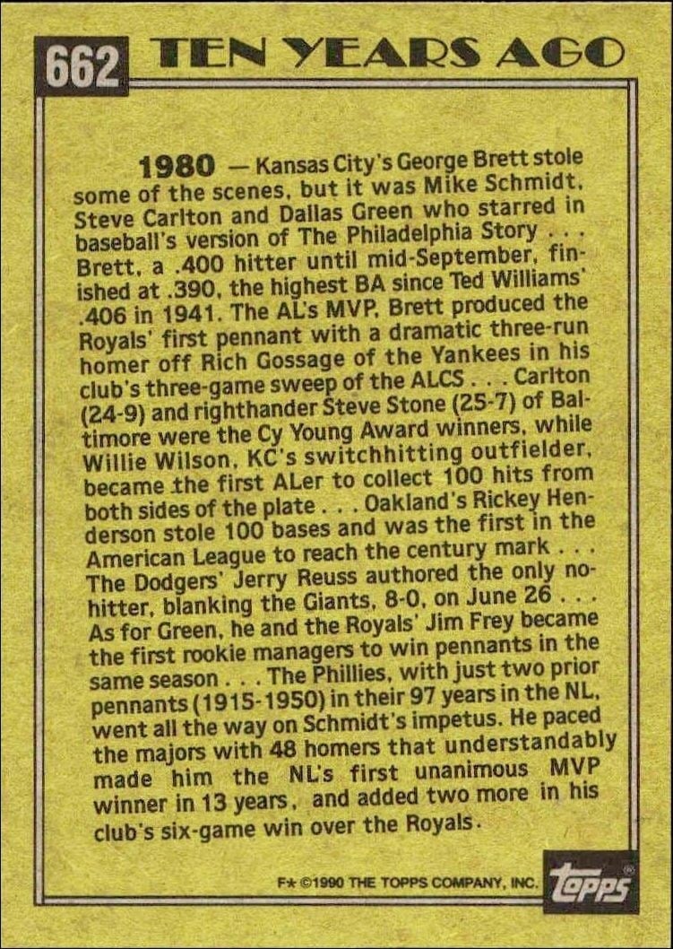 1990 Topps Mike Schmidt #662 baseball trading card back