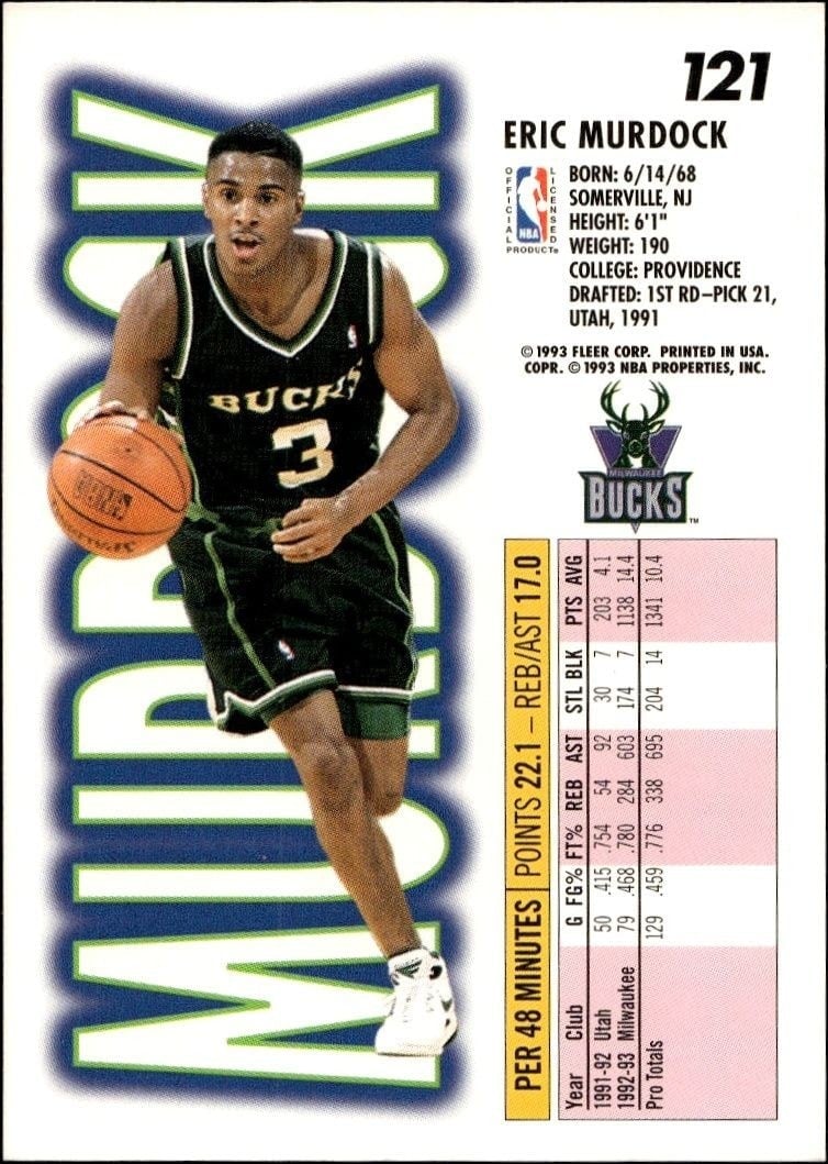 1993-94 Fleer Eric Murdock #121 basketball trading card back