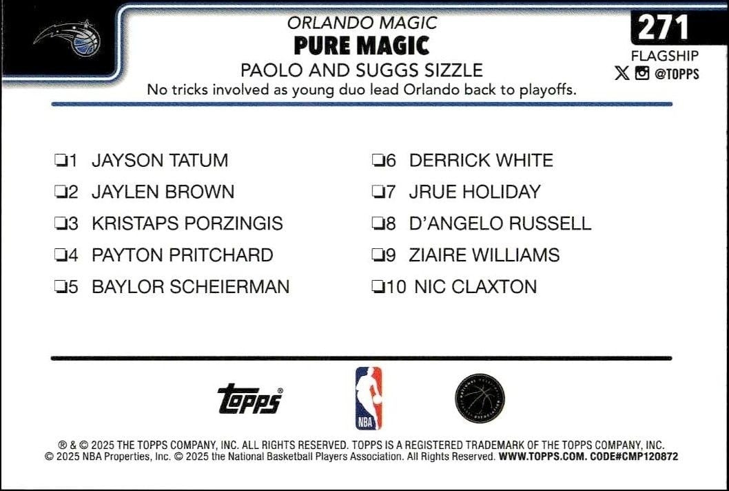 2025-26 Topps Pure Magic, Paolo And Suggs Sizzle #271 basketball trading card back