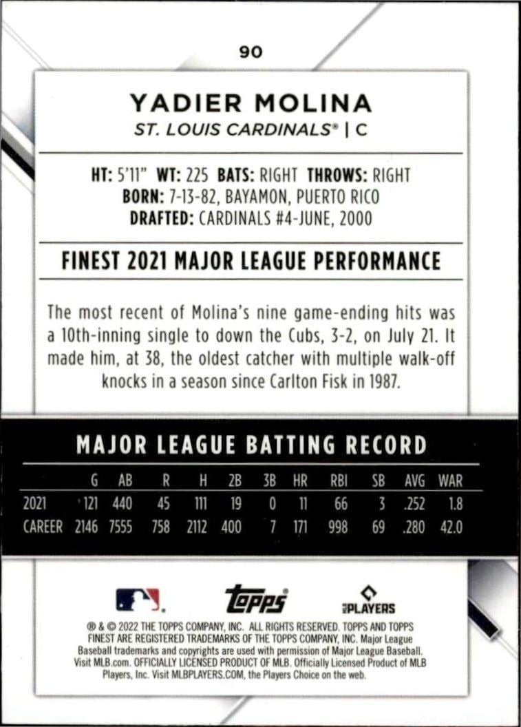 2022 Topps Finest Yadier Molina #90 baseball trading card back