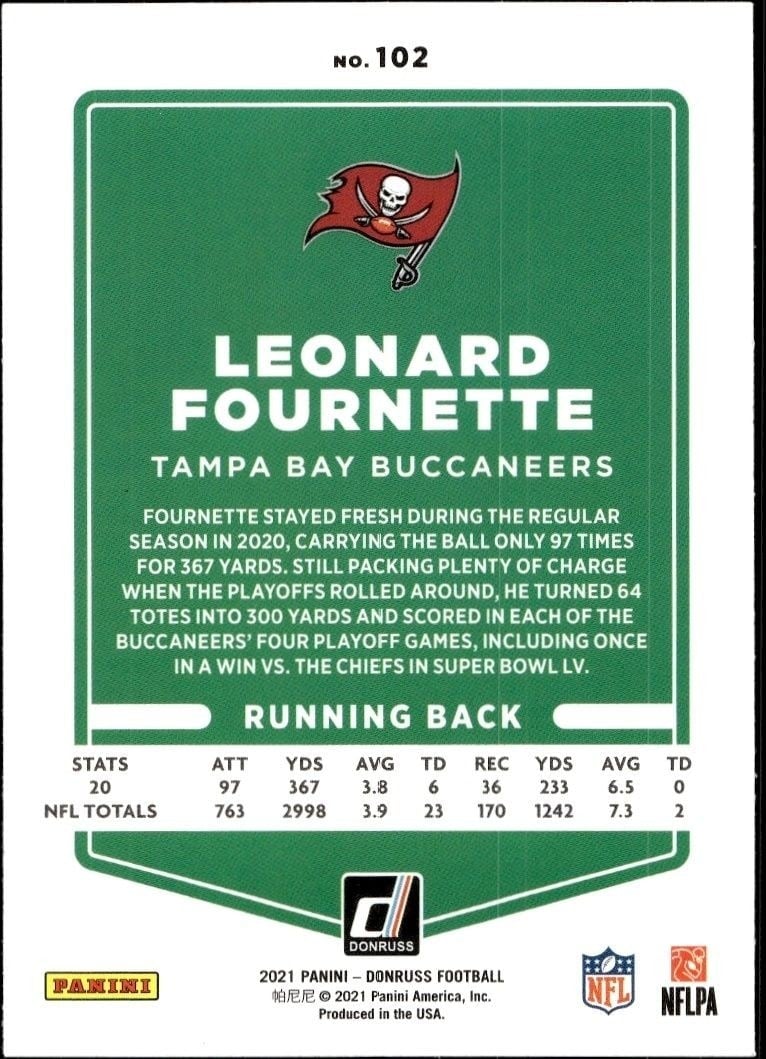 2021 Panini Donruss Leonard Fournette #102 football trading card back