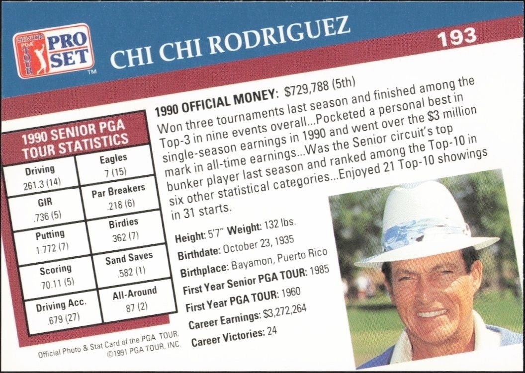1991 Pro Set PGA Tour Chi Chi Rodriguez #193 golf trading card back
