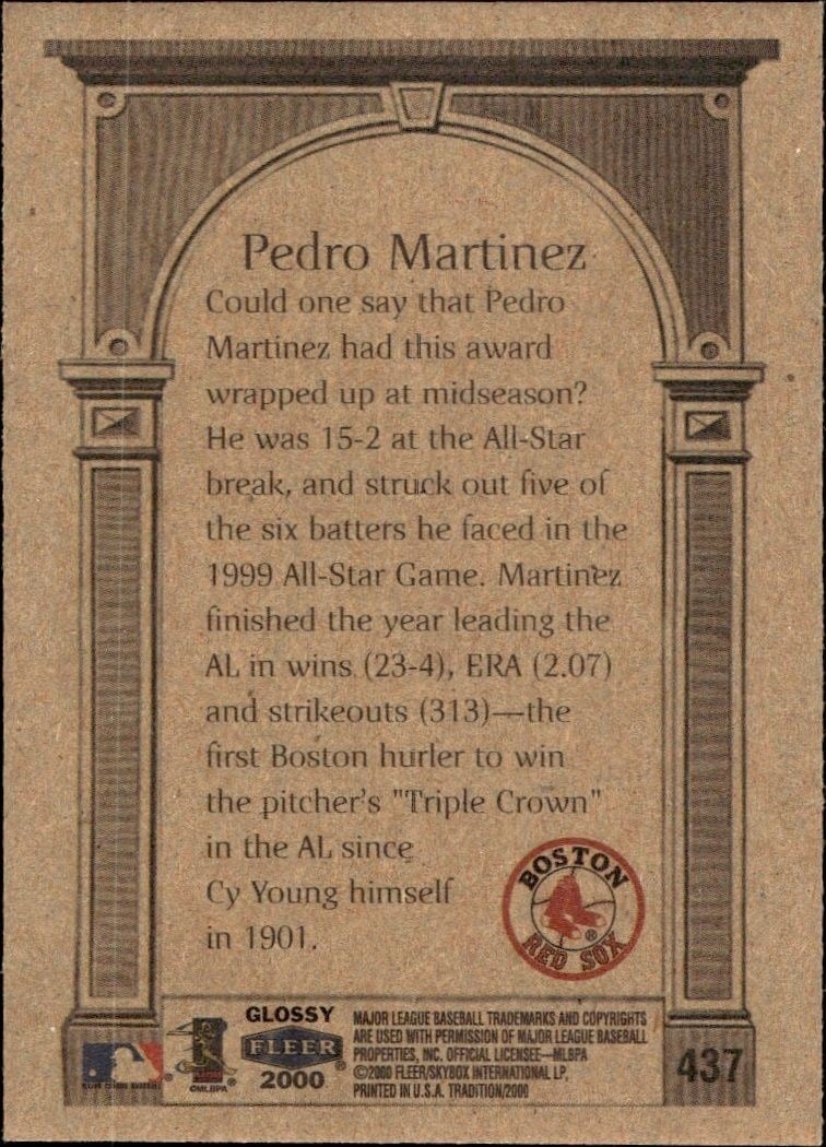 2000 Fleer Tradition Glossy Pedro Martinez #437 baseball trading card back