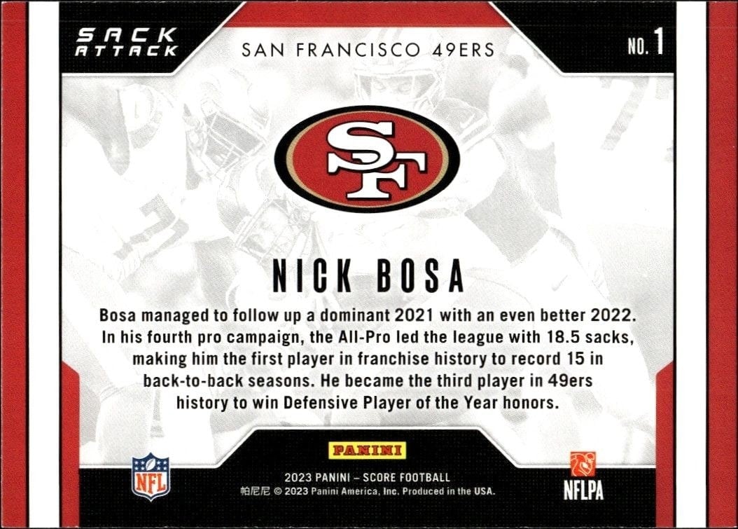 2023 Panini Score Nick Bosa #1 football trading card back
