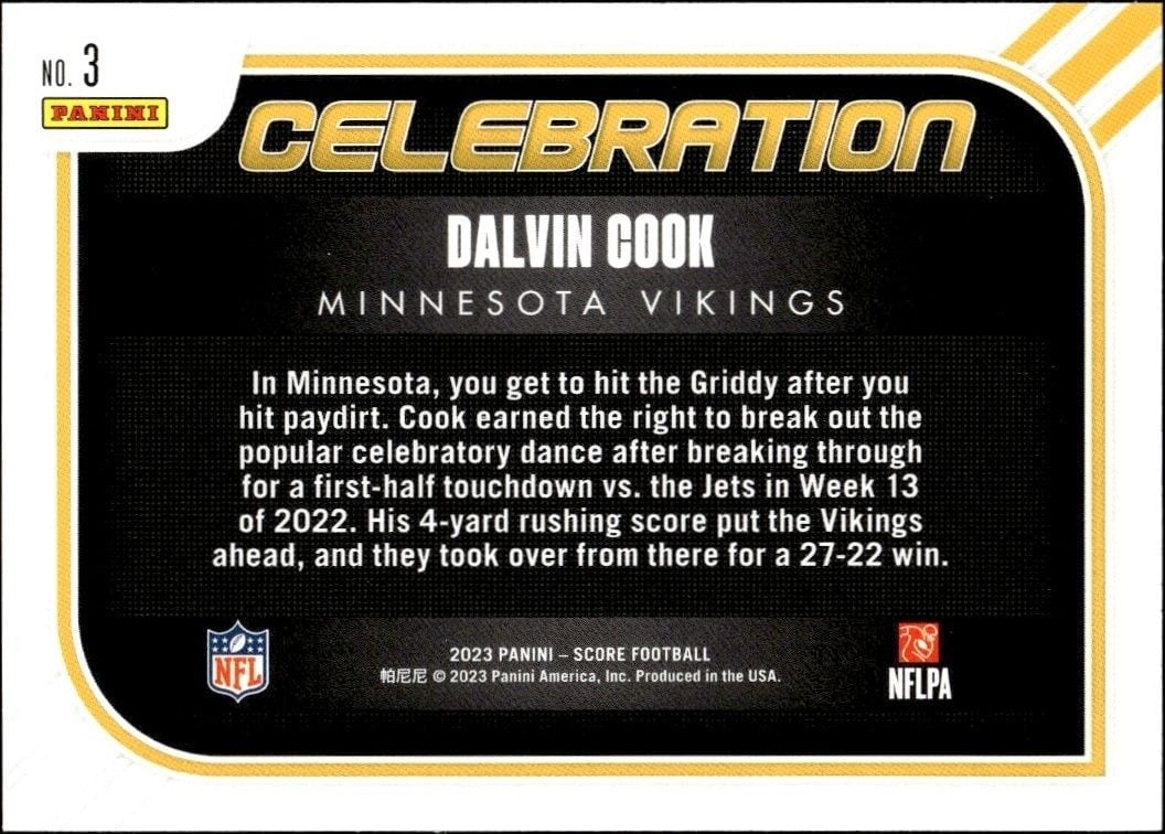 2023 Panini Score Dalvin Cook #3 football trading card back