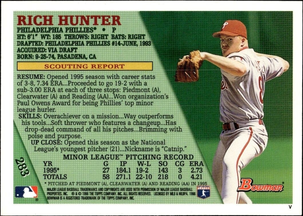 1996 Bowman Rich Hunter #283 baseball trading card back
