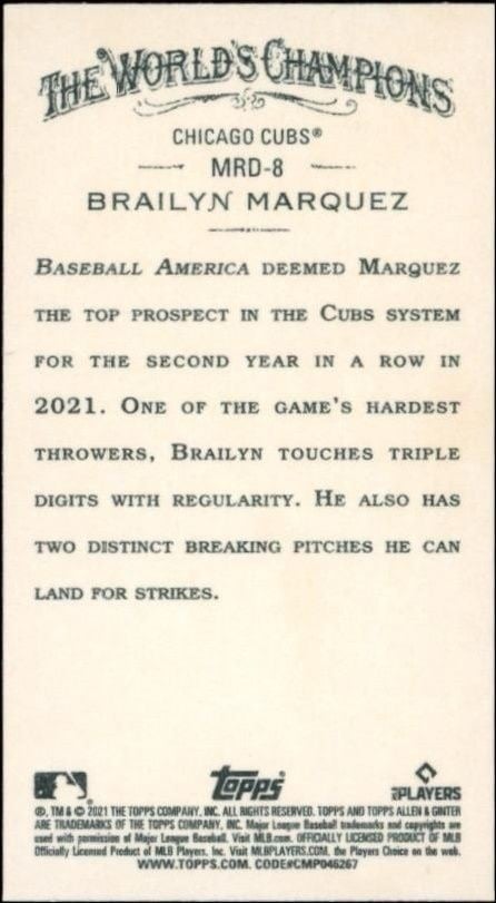 2021 Topps Allen & Ginter Brailyn Marquez #MRD-8 baseball trading card back