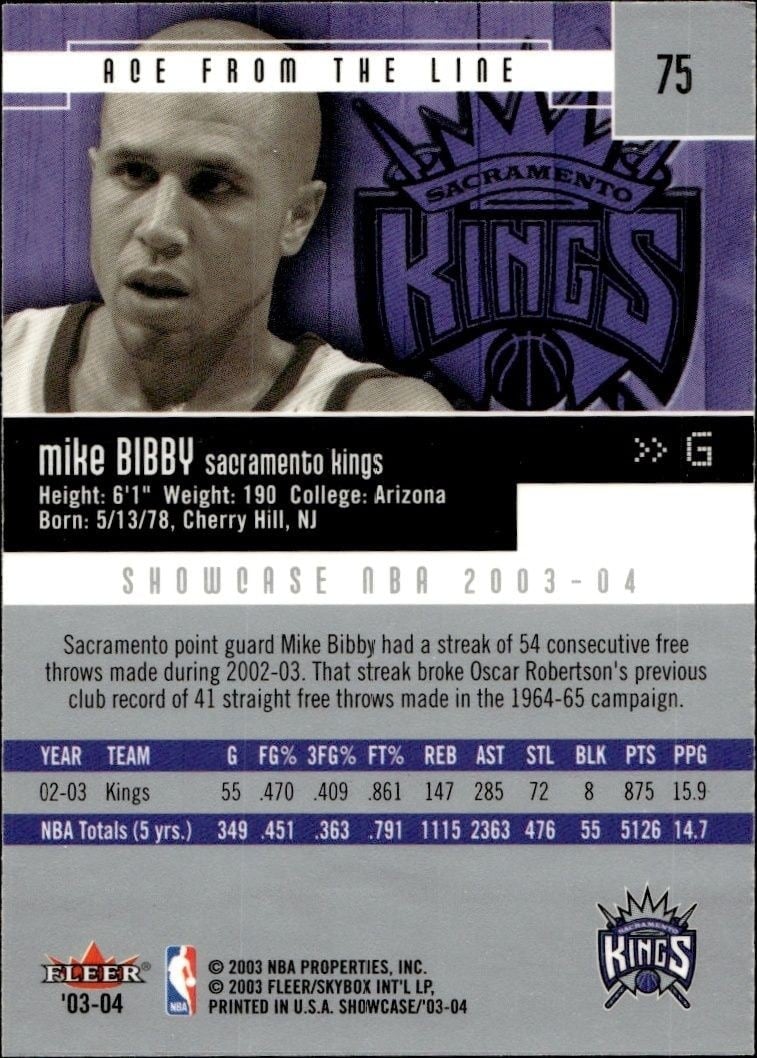 2003-04 Fleer Showcase Mike Bibby #75 basketball trading card back