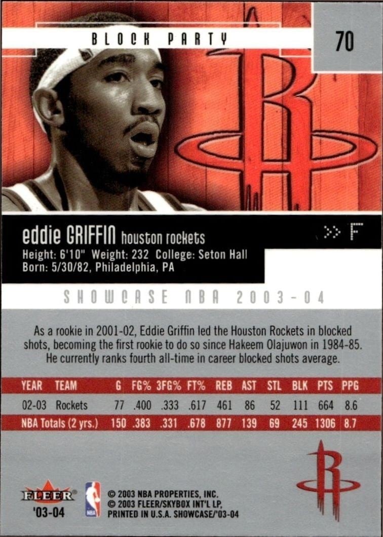 2003-04 Fleer Showcase Eddie Griffin #70 basketball trading card back