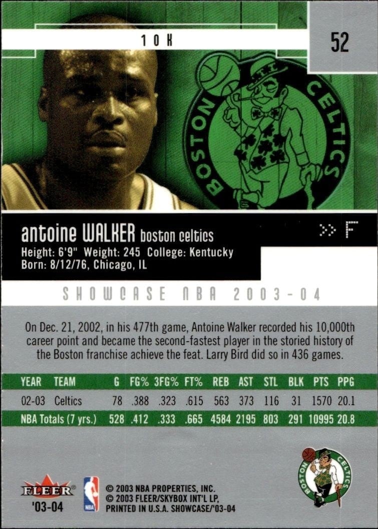 2003-04 Fleer Showcase Antoine Walker #52 basketball trading card back