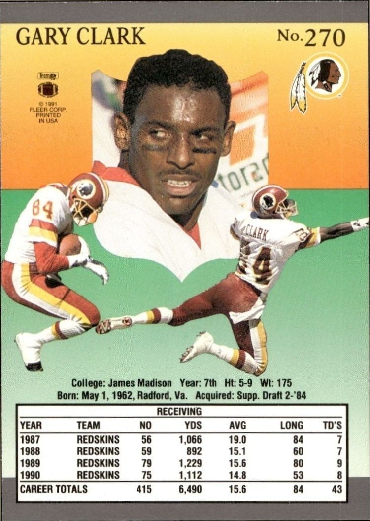 1991 Fleer Ultra Gary Clark #270 football trading card back
