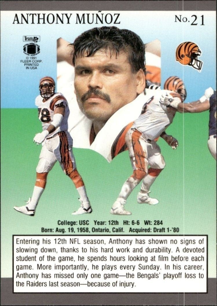 1991 Fleer Ultra Anthony Munoz #21 football trading card back