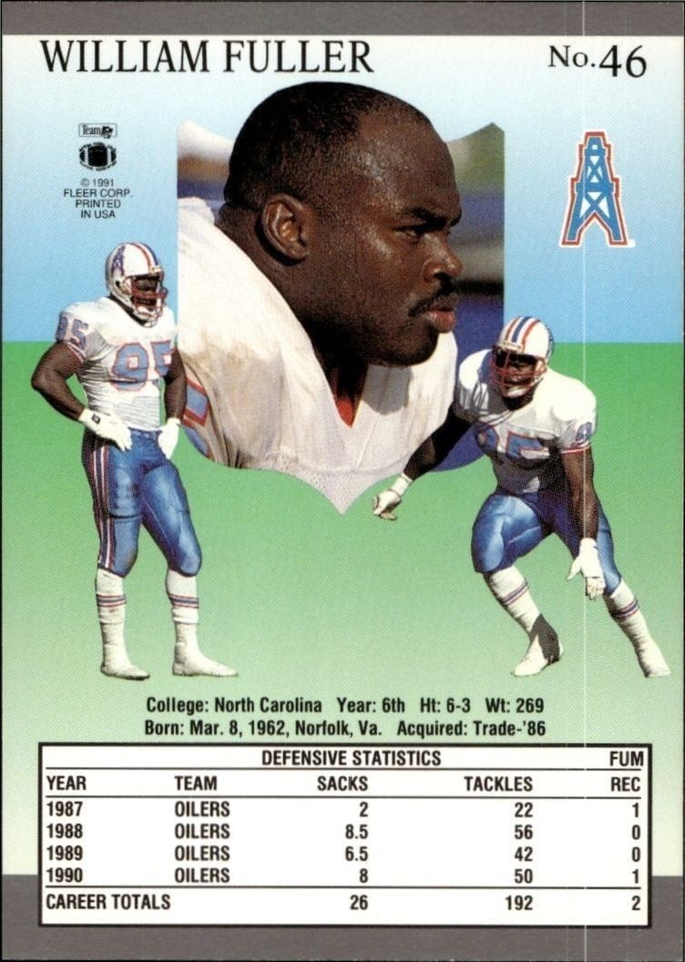 1991 Fleer Ultra William Fuller #46 football trading card back