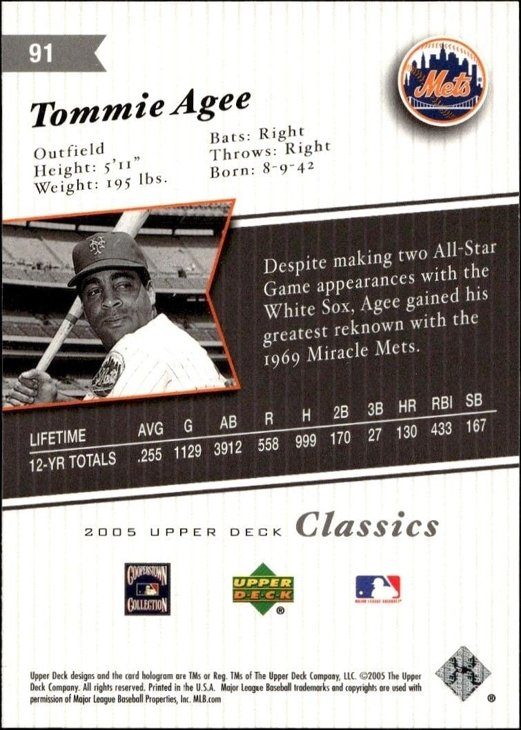2005 Upper Deck Classics Tommie Agee #91 baseball trading card back