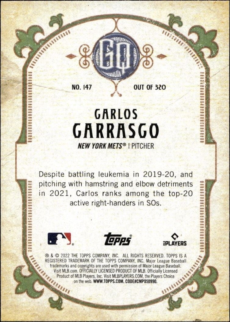 2022 Topps Gypsy Queen Carlos Carrasco #147 baseball trading card back