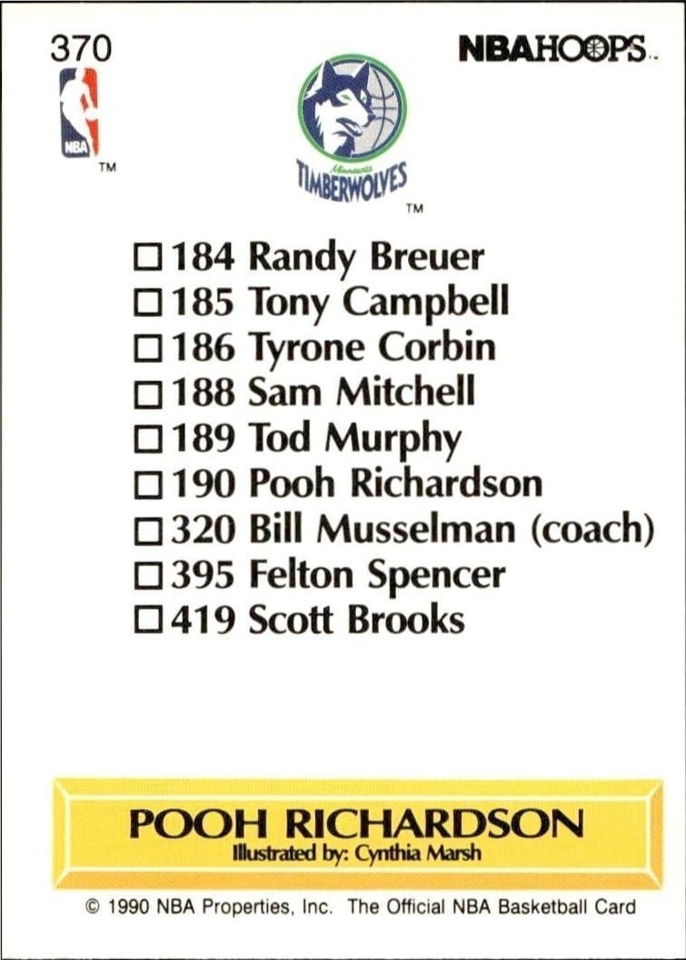 1990-91 Skybox NBA Hoops Pooh Richardson #370 basketball trading card back