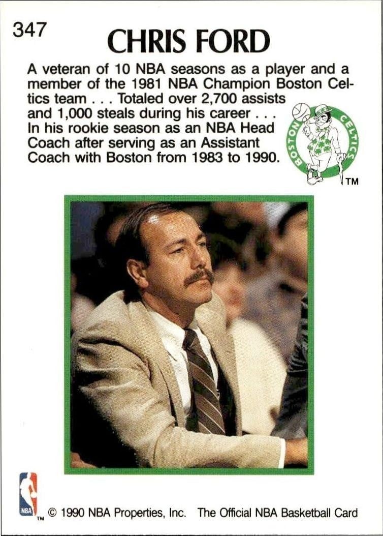 1990-91 Nba Properties Inc NBA Hoops Chris Ford #347 basketball trading card back