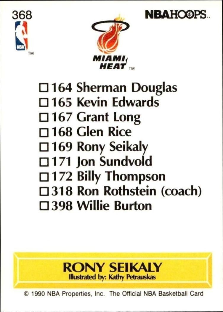 1990-91 Skybox NBA Hoops Rony Seikaly #368 basketball trading card back