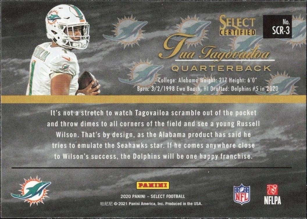 2020 Panini Select Tua Tagovailoa #SCR-3 football trading card back