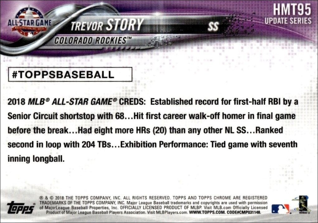 2018 Topps Update Series Trevor Story #HMT95 baseball trading card back