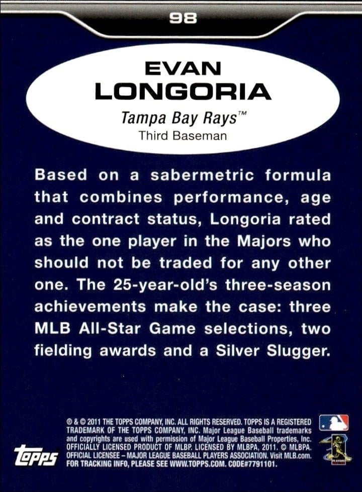 2011 Topps Lineage Evan Longoria #98 baseball trading card back