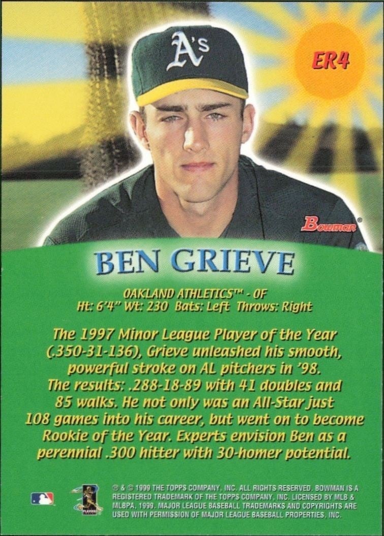 1999 Bowman Ben Grieve #ER4 baseball trading card back