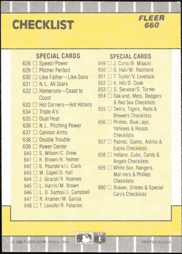 1989 Fleer Atlanta Braves #660 baseball trading card back