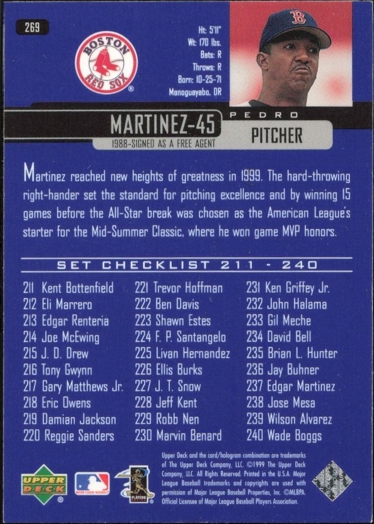 2000 Upper Deck Pedro Martinez #269 baseball trading card back