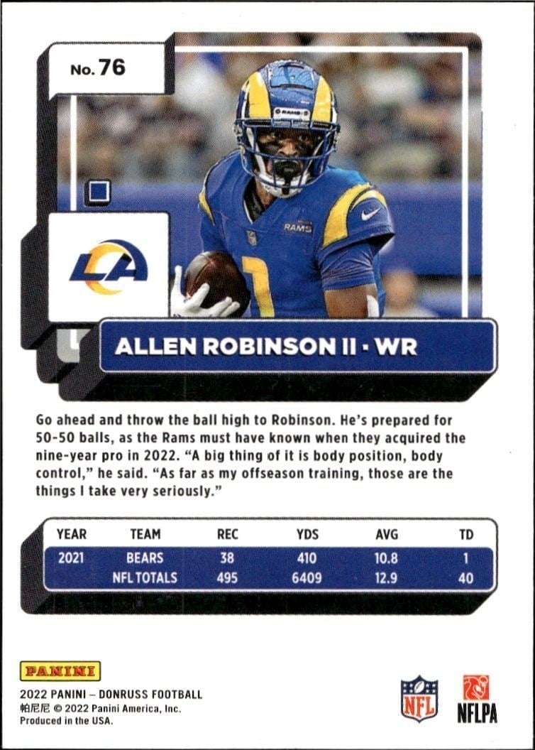 2022 Panini Donruss Allen Robinson II #76 football trading card back