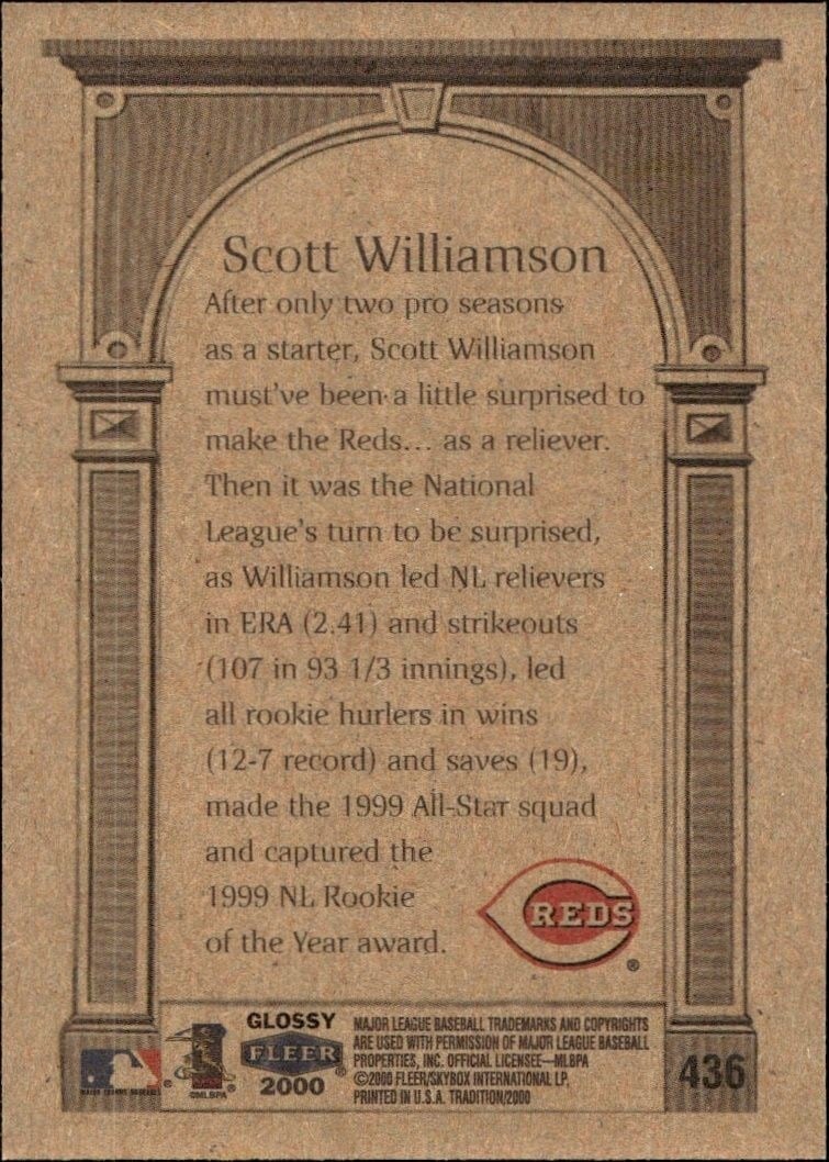 2000 Fleer Tradition Glossy Scott Williamson #436 baseball trading card back
