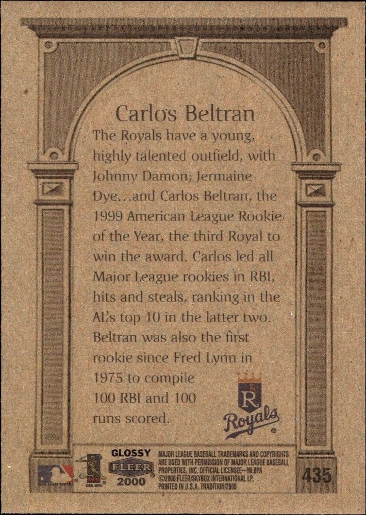 2000 Fleer Tradition Glossy Carlos Beltran #435 baseball trading card back