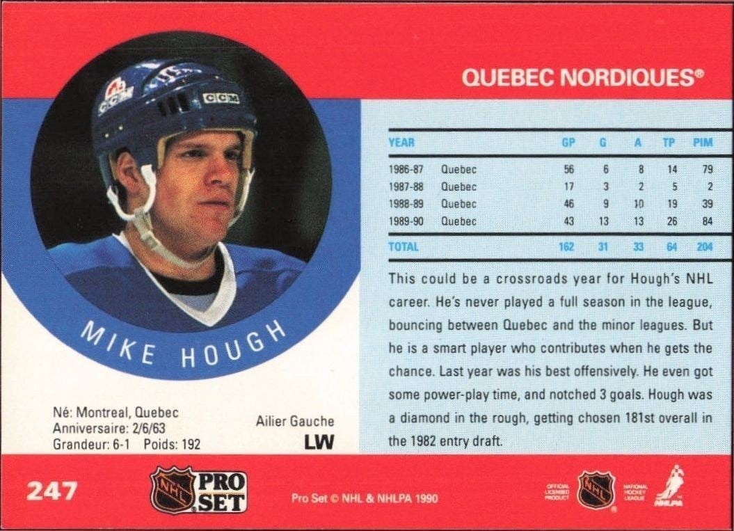 1990-91 Pro Set Mike Hough #247 hockey trading card back