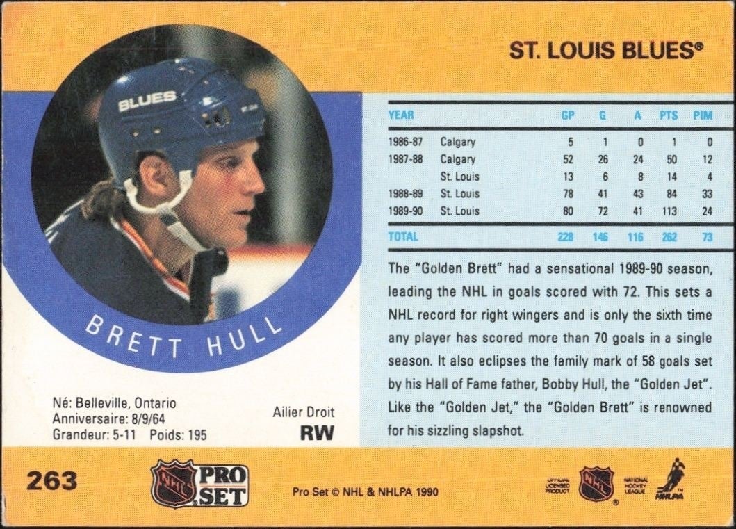1990-91 Pro Set Brett Hull #263 hockey trading card back