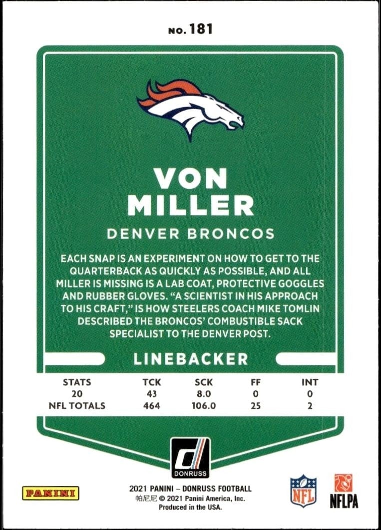 2021 Panini Donruss Von Miller #181 football trading card back