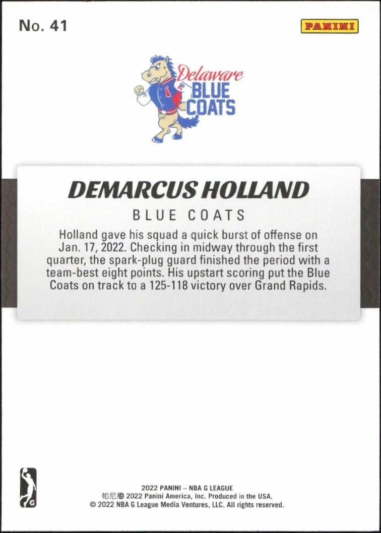 2021-22 Panini NBA G League Demarcus Holland #41 basketball trading card back