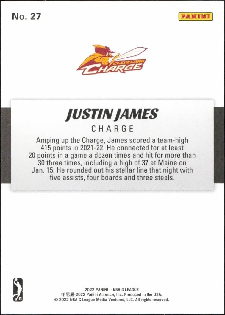 2021-22 Panini NBA G League Justin James #27 basketball trading card back