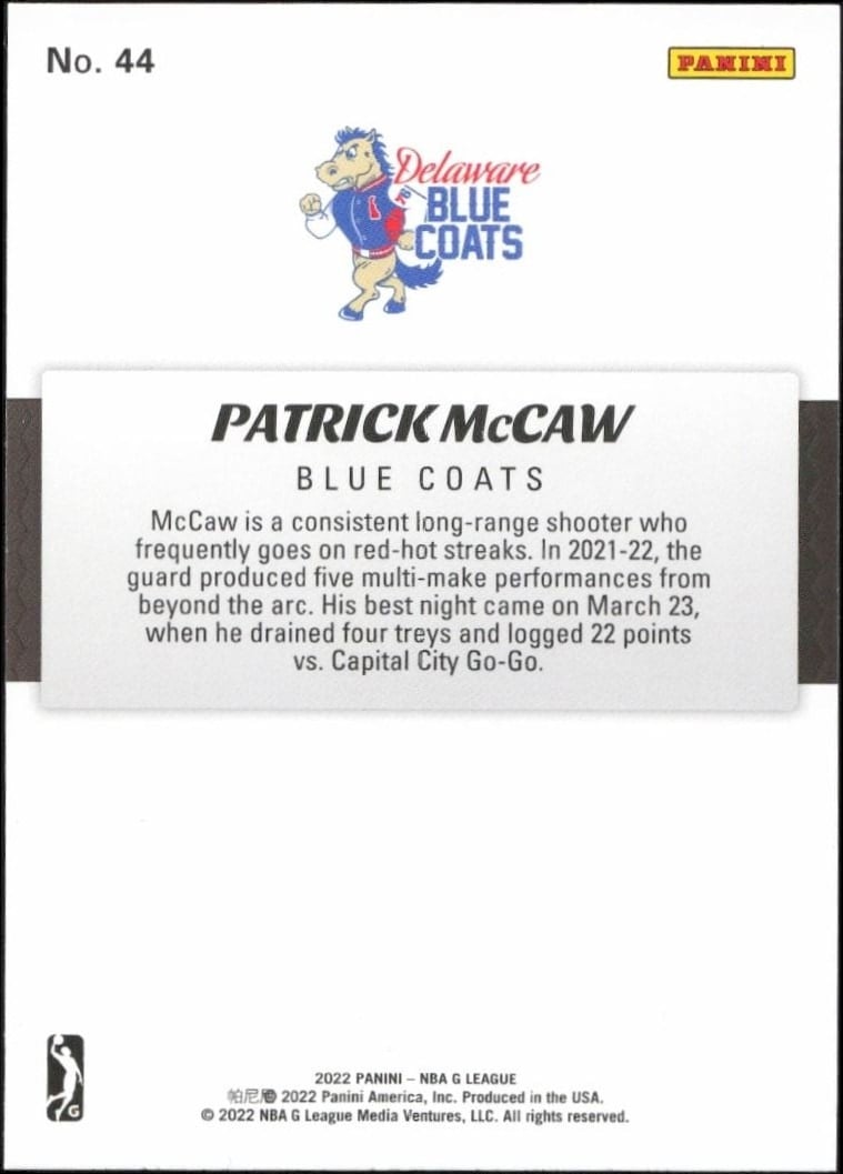 2021-22 Panini NBA G League Patrick McCaw #44 basketball trading card back