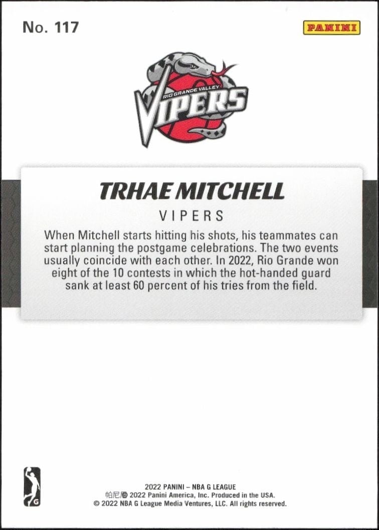 2021-22 Panini NBA G League Trhae Mitchell #117 basketball trading card back