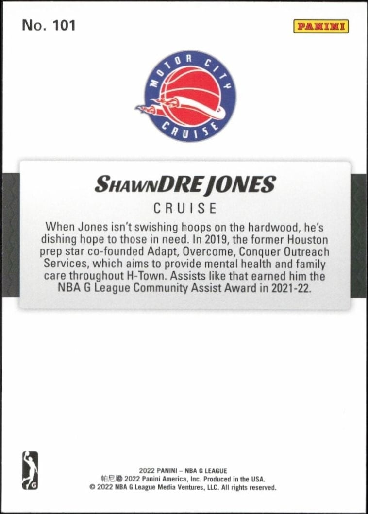 2021-22 Panini NBA G League Shawndre Jones #101 basketball trading card back