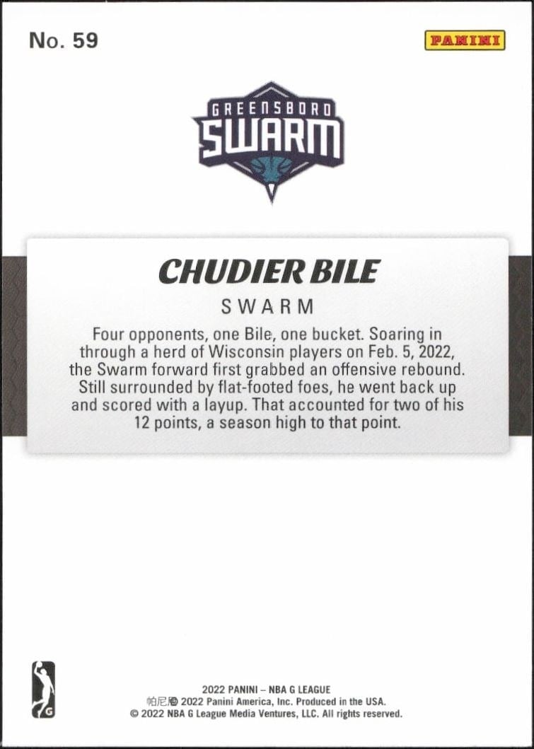 2021-22 Panini NBA G League Chudier Bile #59 basketball trading card back