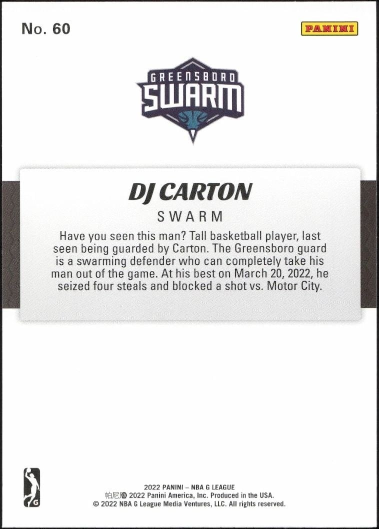 2021-22 Panini NBA G League DJ Carton #60 basketball trading card back