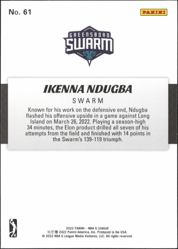 2021-22 Panini NBA G League Ikenna Ndugba #61 basketball trading card back
