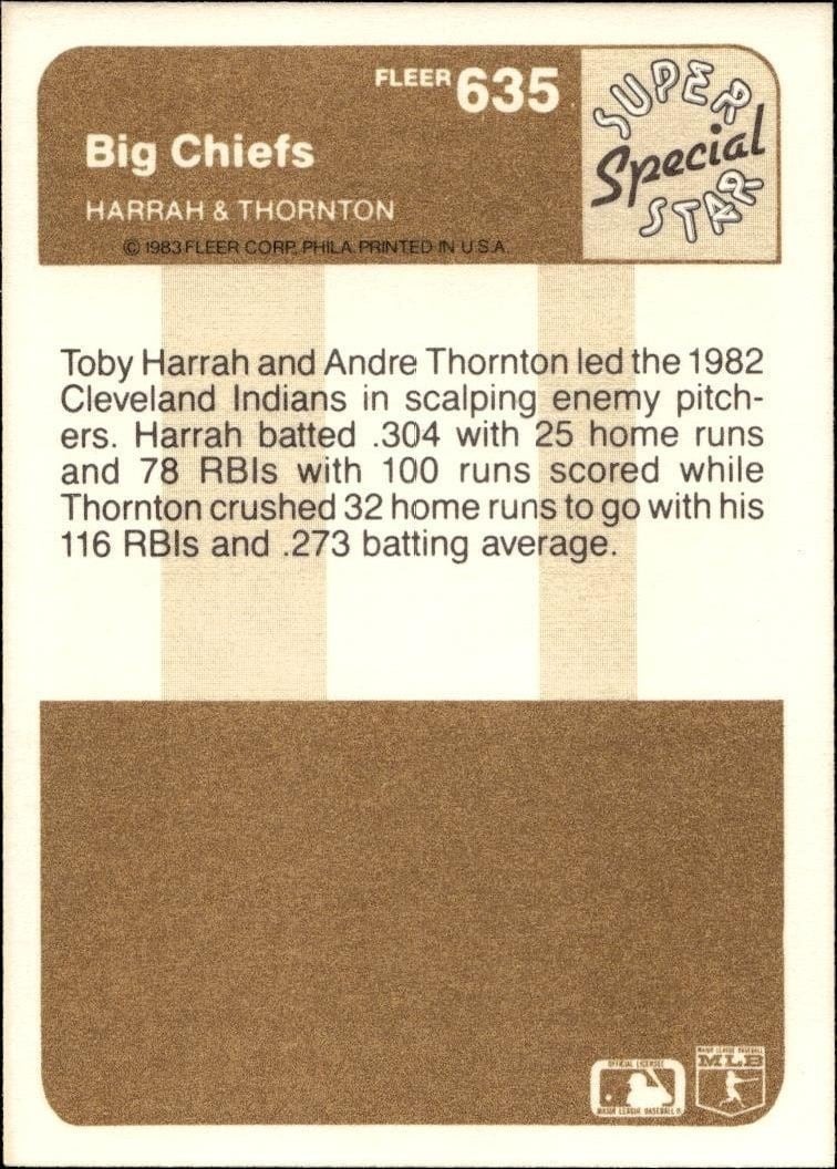 1983 Fleer Toby Harrah #635 baseball trading card back