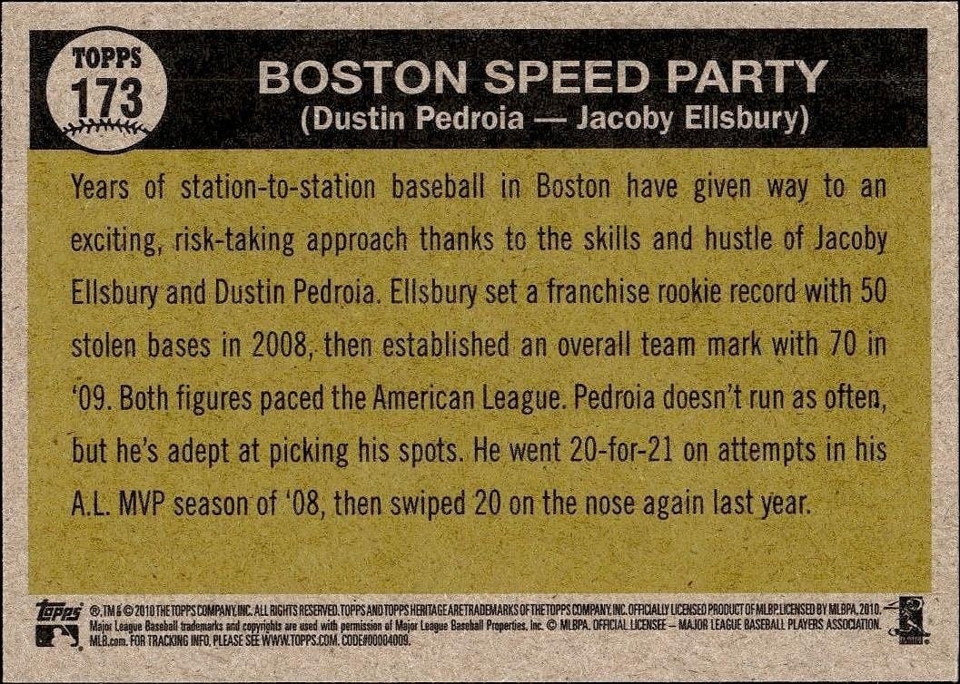 2010 Topps Heritage Dustin Pedroia #173 baseball trading card back